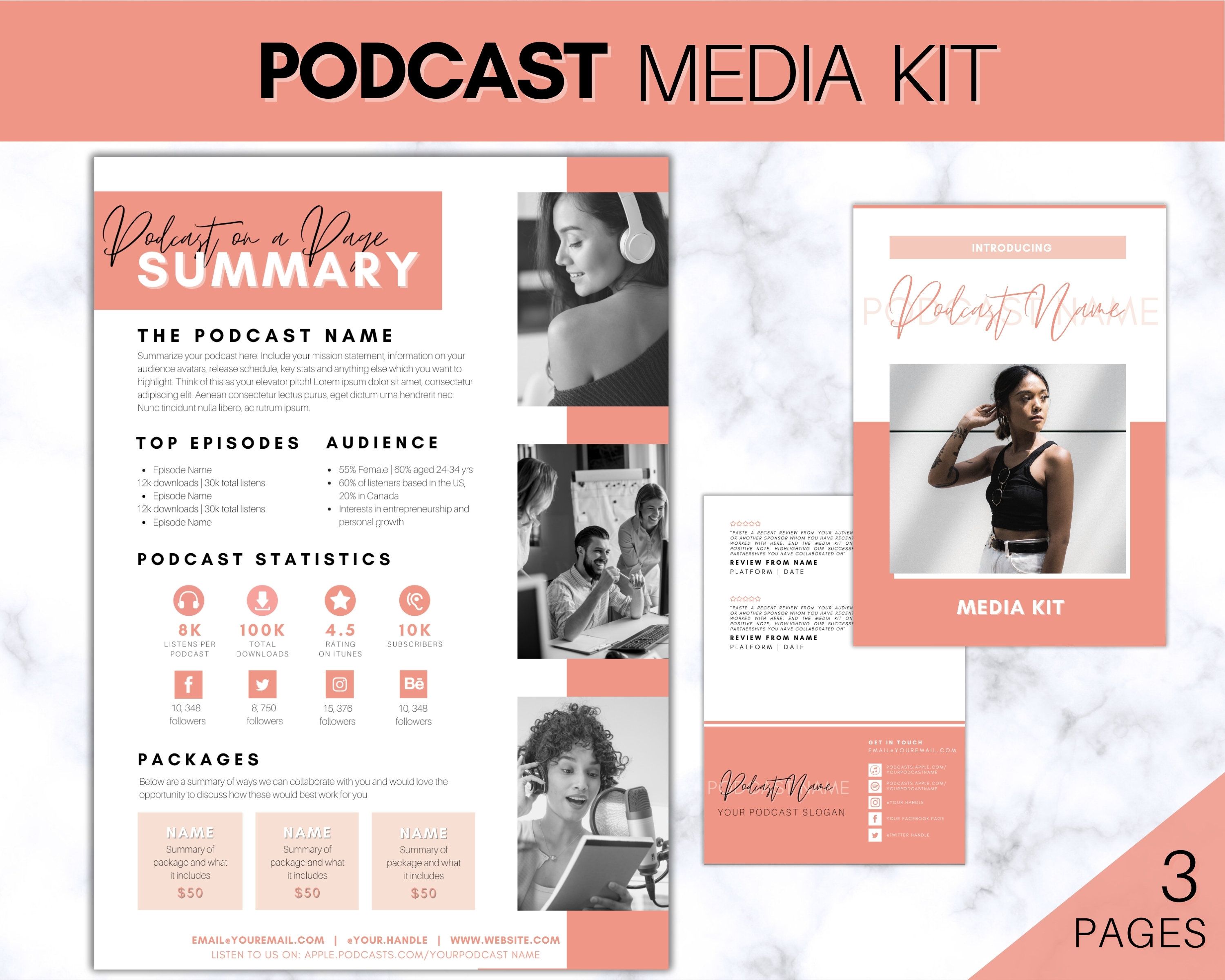 Modèle de KIT MÉDIA de podcast Dossier de presse Canva modifiable