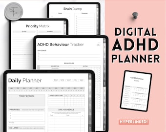 Digital ADHD Planner, Daily Planner for Neurodivergent Adults, Brain Dump Template, To Do List, Cleaning, Symptom Tracker, GoodNotes iPad