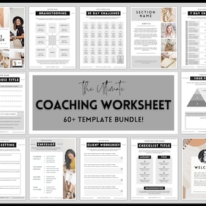 Coaching Worksheet Template Bundle! Canva Workbook Templates, eBook, Lead Magnet, Coaches, Charts, Checklists, Planners, Webinar, Challenges