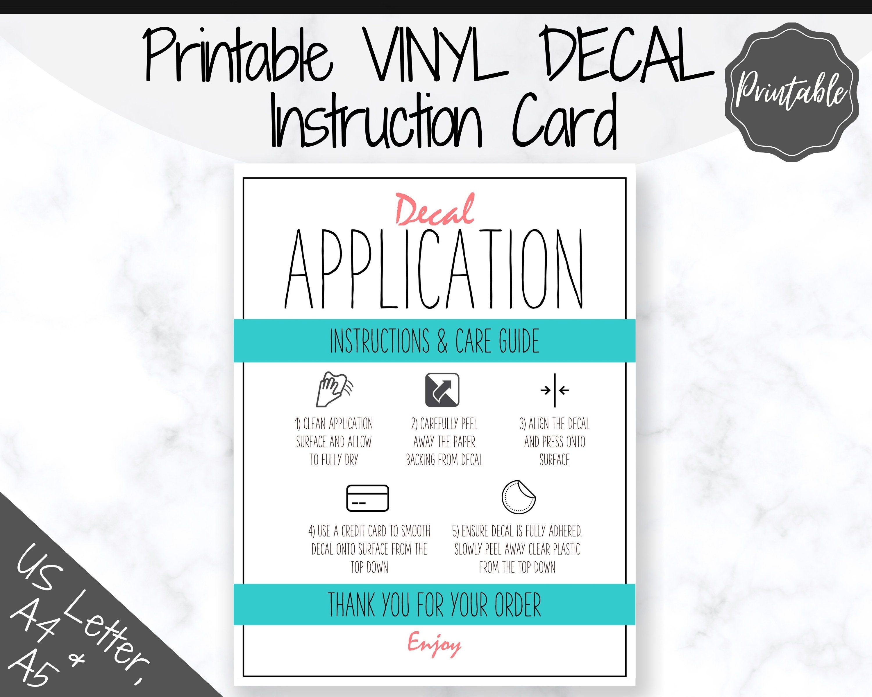 printable vinyl decal care card instructions decal etsy