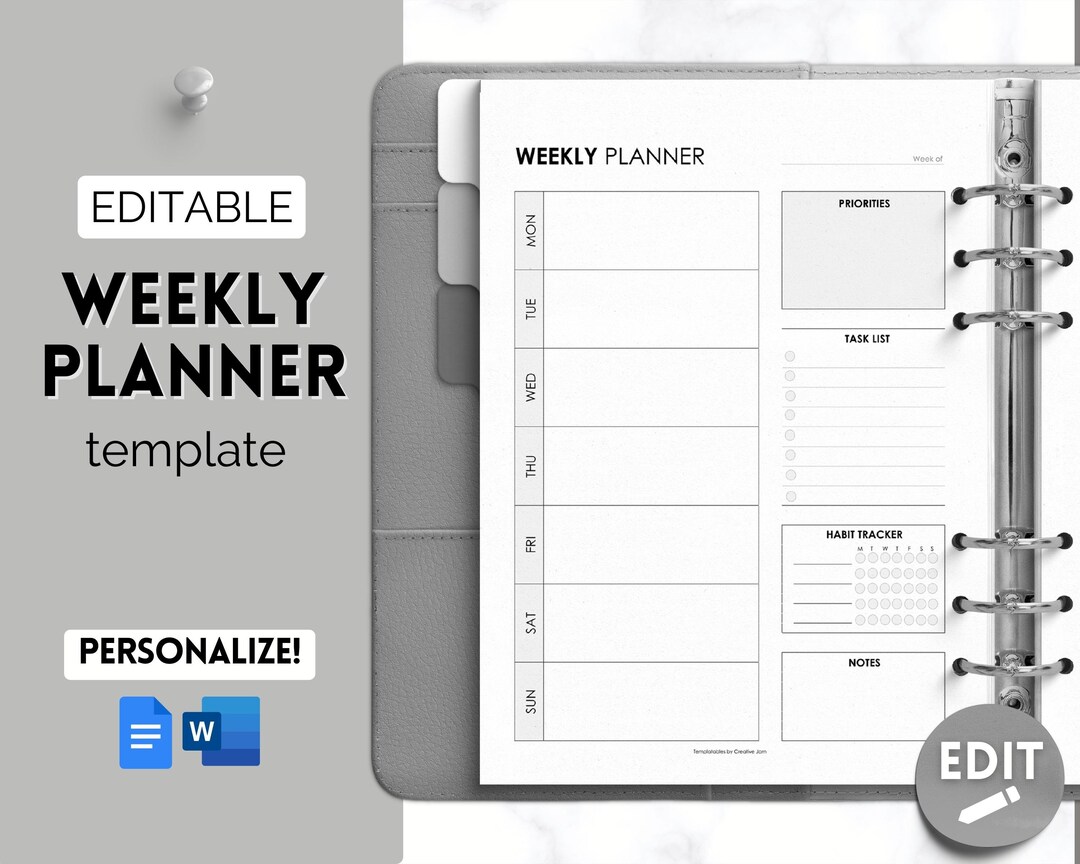 Weekly Planner EDITABLE Template Weekly Schedule to Do List - Etsy