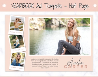 Yearbook AD Template, Senior & High School Graduation, Grad Announcement, School Yearbook, HALF Page, Photo Card, Yearbook Ad, Grad Tribute