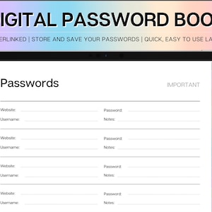 Digital Password Book, Password Tracker with tabs, Password Keeper & Organizer, Password Log, Goodnotes, Notability, iPad, Digital Notebook