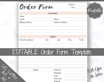 Order Form Template. EDITABLE PINK Customer Sales Order Invoice. Printable Invoice. Ordering Form Receipt. PDF Instant Digital Download