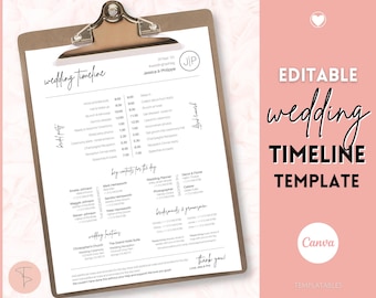 Wedding Timeline, EDITABLE Wedding Day Timeline Template, order of events, Wedding Schedule, Wedding Day Timeline, wedding itinerary program