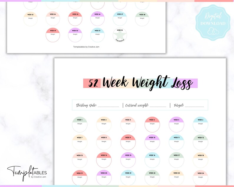 52 Week Weight Loss Tracker, 12 Month Challenge, Weightloss Journal ...