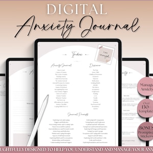 Digital Anxiety Journal, Anxiety Worksheets, GoodNotes Anxiety Relief Workbook, Guided Prompts, CBT Therapy Notebook, Mental Health Wellness