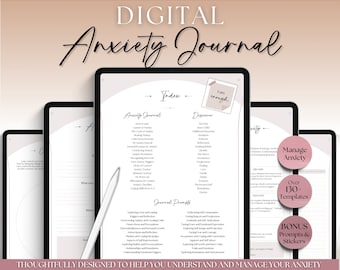 Digital Anxiety Journal, Anxiety Worksheets, GoodNotes Anxiety Relief Workbook, Guided Prompts, CBT Therapy Notebook, Mental Health Wellness