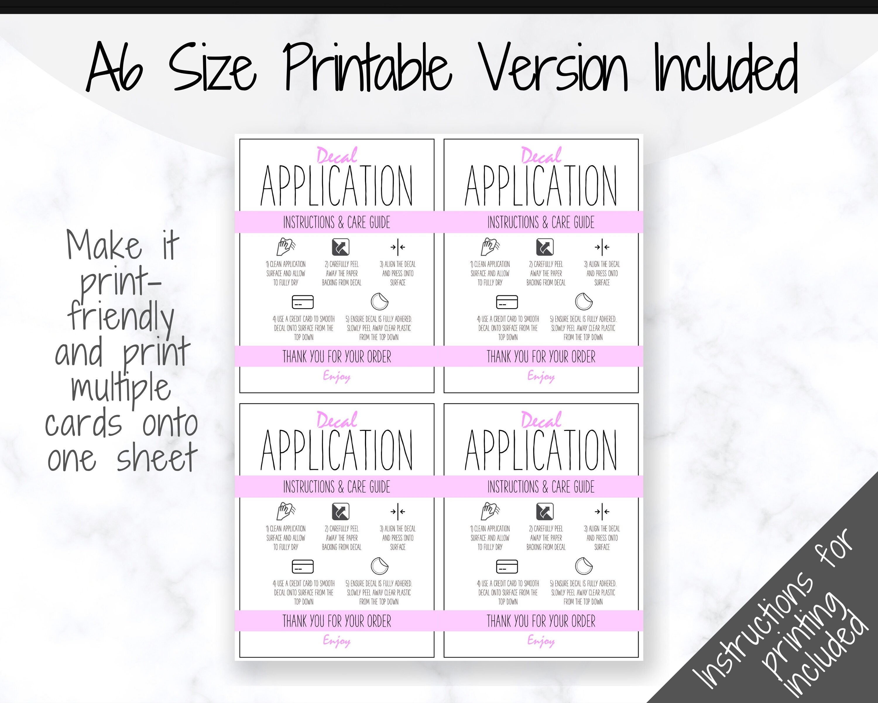 printable vinyl decal care card instructions decal etsy