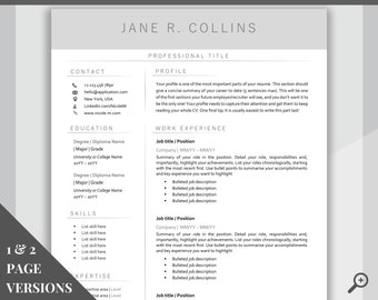 Professional Resume Template Word. CV Template Professional, Modern Executive Resume Template, Clean, Minimalist Resume, Free Docs Bundle