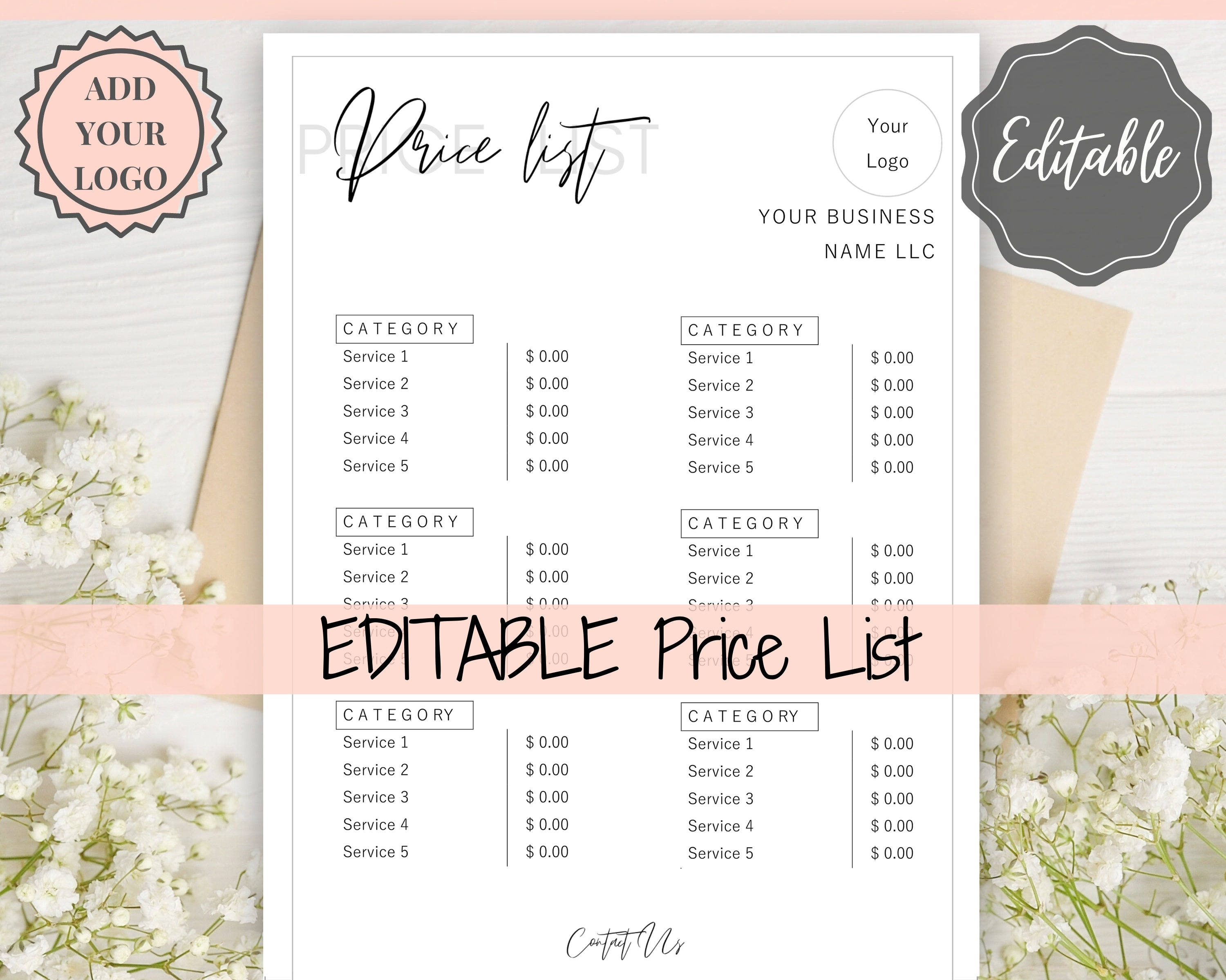PRICE LIST Template Editable. Printable Price Sheet Price Etsy UK