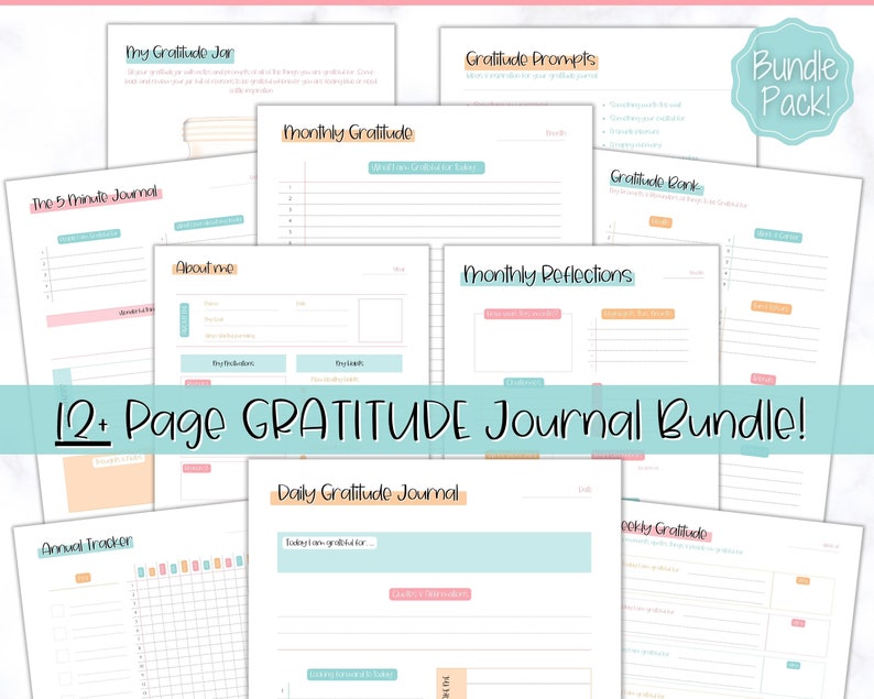 Gratitude Journal Printable BUNDLE! Mindfulness Log, Gratitude Template ...