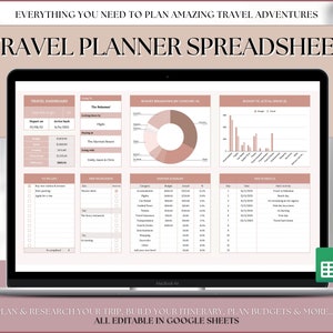Travel Spreadsheet, Digital Travel Planner, Travel Journal, Trip Itinerary Template, Vacation Travel Budget, Packing List, Google Sheets