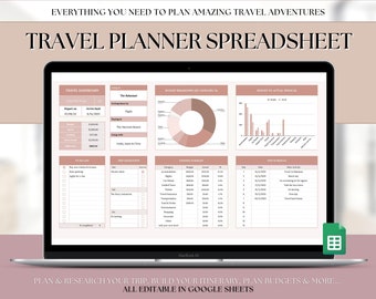 Foglio di calcolo del pianificatore di viaggio digitale, diario di viaggio, itinerario di viaggio, modello di viaggio, budget di viaggio per le vacanze, lista di cose da fare, Fogli Google