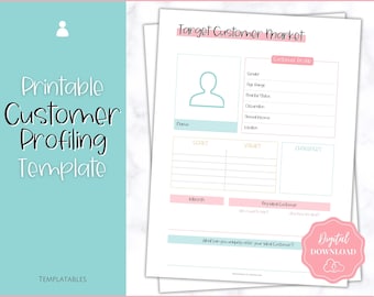 Hoja de trabajo de avatar de cliente, plantilla de mercado de cliente objetivo, perfil de cliente, persona, público objetivo ideal, planificador de marketing para pequeñas empresas