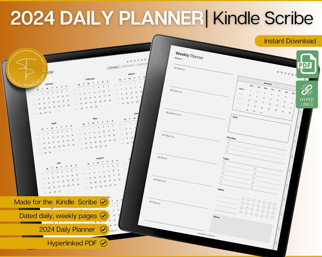 Kindle Scribe Templates, 2024 DAILY Planner, Kindle Scribe, Hyperlinked