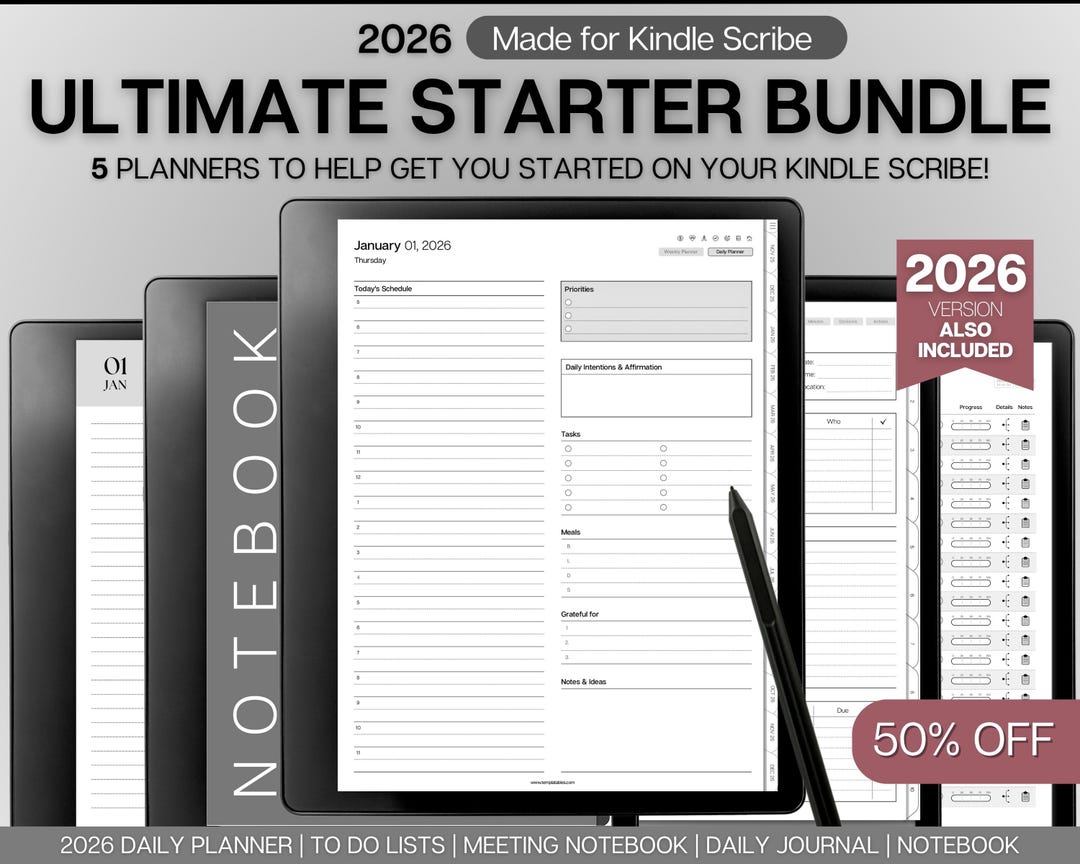 Kindle Scribe | Template STARTER BUNDLE, 2026 Daily Planner, Digital to ...