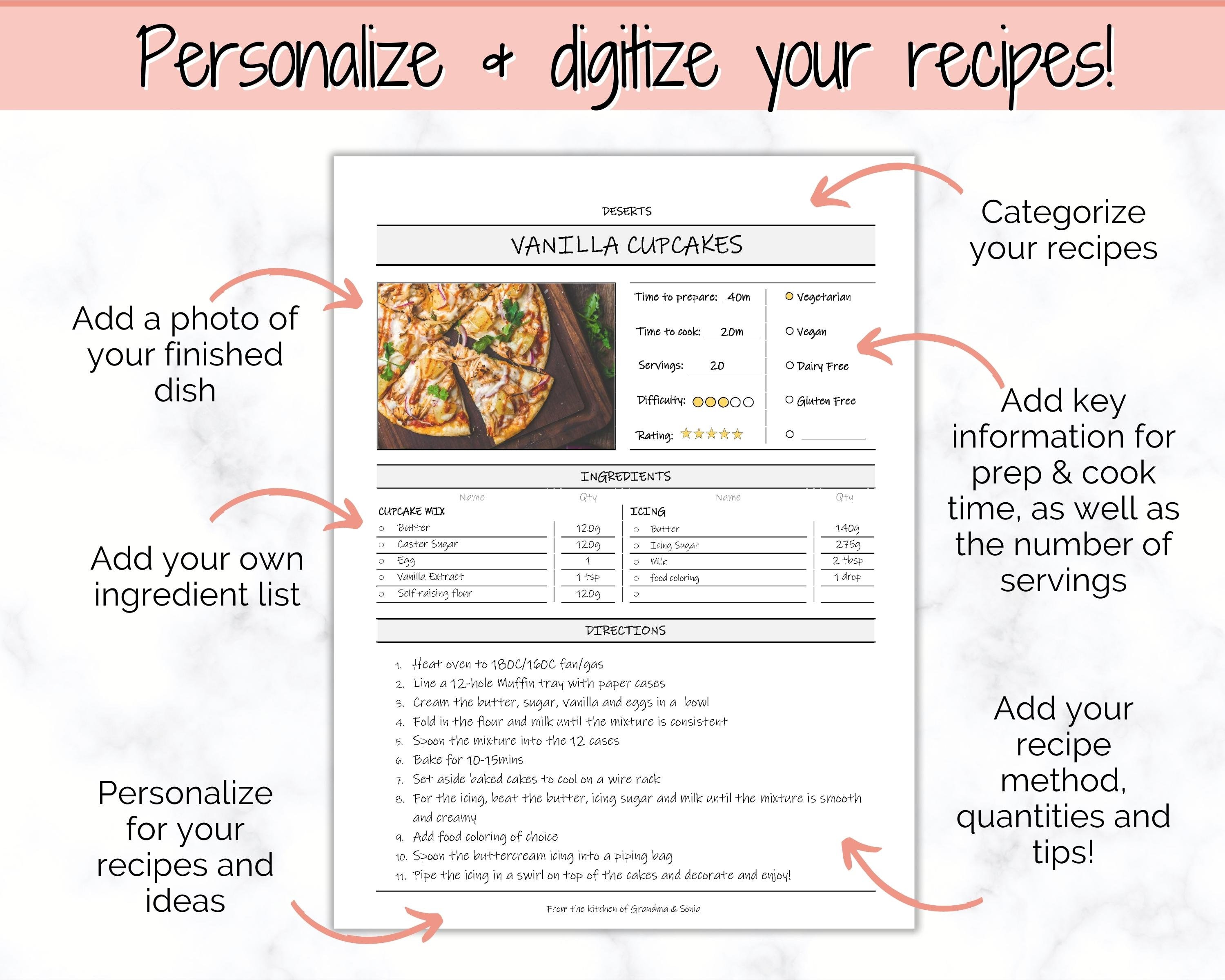 Recipe Book Template, EDITABLE Recipe Sheet Template, Recipe Cards ...