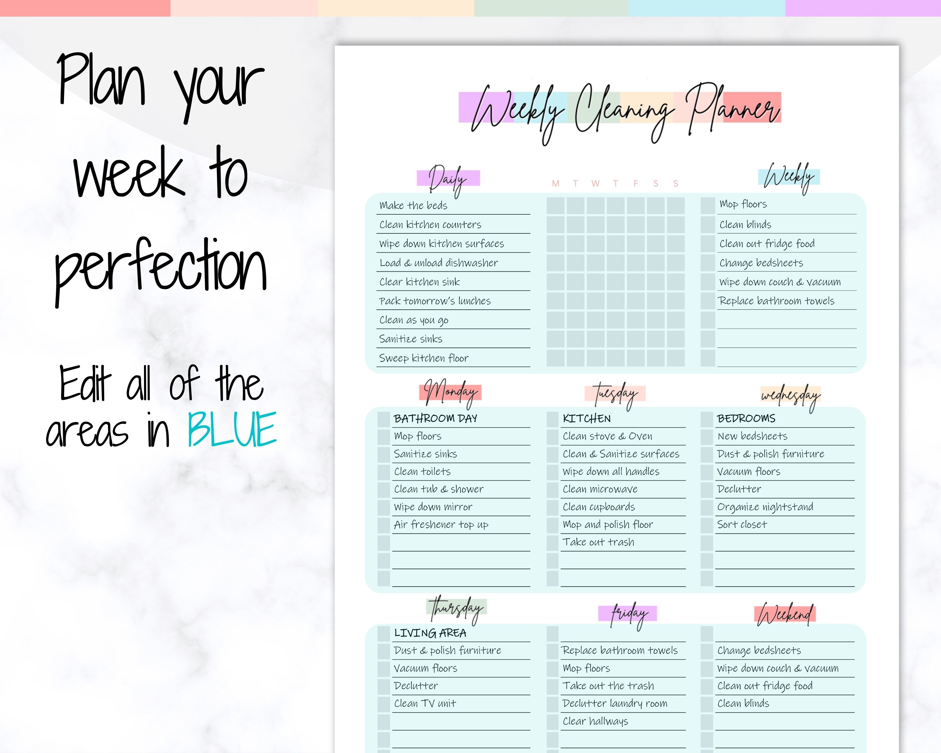 EDITABLE Cleaning Schedule Weekly Cleaning Planner Cleaning | Etsy ...