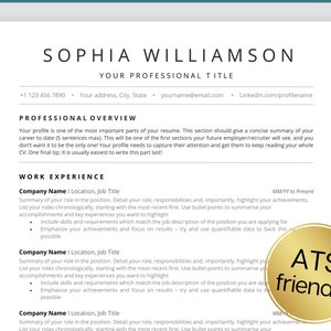ATS Friendly Resume Template, Executive Resume, Word, Google Docs, CV Template, Professional Minimalist, Simple, Modern Resume Template