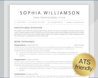 Professional Resume Template, ATS Friendly, Executive Resume, Word, Google Docs, CV Template, Minimalist, Simple, Modern Resume Template