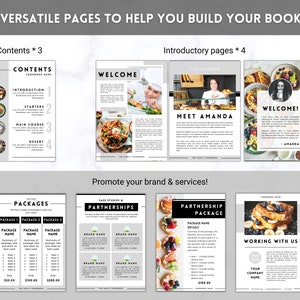 Puede incluir: Una colecci&oacute;n de p&aacute;ginas para un libro de cocina, con im&aacute;genes de comida, un mensaje de bienvenida e informaci&oacute;n sobre el autor. Las p&aacute;ginas incluyen una tabla de contenido, un mensaje de bienvenida, una p&aacute;gina de presentaci&oacute;n del autor y una p&aacute;gina sobre trabajar con el autor. Las p&aacute;ginas est&aacute;n dise&ntilde;adas para ayudarte a crear tu propio libro de cocina.