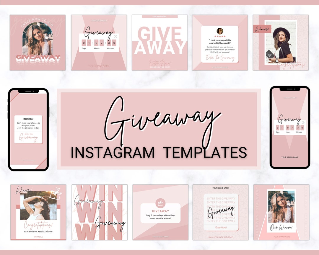 Pink Giveaway Alert Steps Instagram Post Template and Ideas for Design