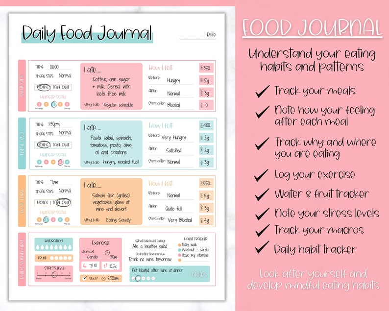 Colorful Meal Planner Printable BUNDLE Weekly Food Diary - Etsy