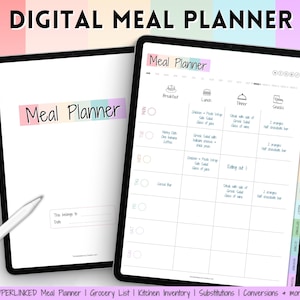 Weekly Meal Planner, Colorful Digital Meal Planner, Meal Plan Template, GoodNotes iPad planner, Meal Prep, Grocery List, Kitchen, Food Menu