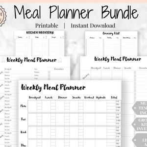 Meal Planner Food Diary Fitness Planner With Grocery List. - Etsy UK