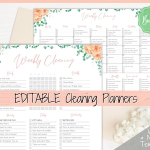EDITABLE Cleaning Planner, EDITABLE Cleaning Checklist, Cleaning Schedule, Weekly House Chores, Clean Home Routine, Monthly Cleaning List