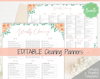 EDITABLE Cleaning Planner, EDITABLE Cleaning Checklist, Cleaning Schedule, Weekly House Chores, Clean Home Routine, Monthly Cleaning List