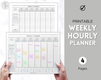 Weekly Hourly Planner Printable, Weekly Schedule, Daily, Minimalist Undated Planner, 2024 Weekly Organizer, To Do List printable, Adhd