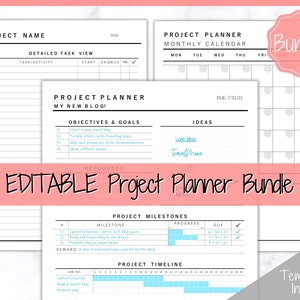 EDITABLE Project Planner Printable. Template BUNDLE, Work, Business, Student, Academic, Goal Planner, Gantt Timeline, Productivity Tracker