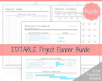 EDITABLE Project Planner Printable. Template BUNDLE, Work, Business, Student, Academic, Goal Planner, Gantt Timeline, Productivity Tracker