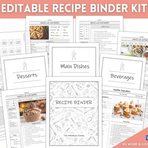 EDITABLE Recipe Binder Kit, Recipe Book Template BUNDLE, Cookbook Kit, Recipe Card, Recipe Page, Recipe Sheet, Food Planner, 35+ pages