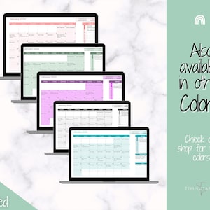 May include: Five different color variations of a digital January 2022 calendar displayed on laptop screens. The calendar has a daily grid with space for notes and appointments. The text "Also available in other Colors!" and "Check our shop for more colors" is displayed on the right side of the image.