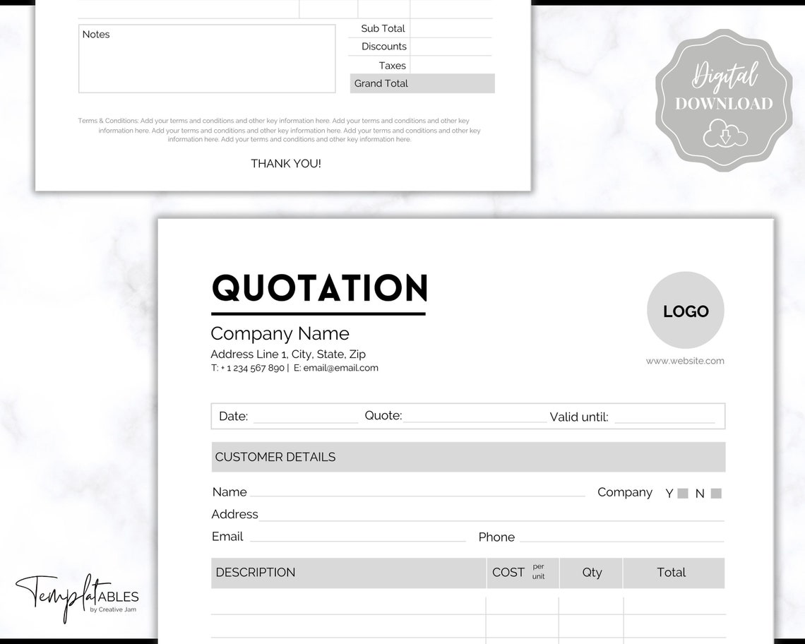 Quotation Template EDITABLE Quote Form Small Business - Etsy Hong Kong