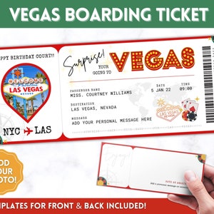 EDITABLE LAS VEGAS Ticket Template, Vegas Boarding Pass, Cruise Ticket Vacation, Surprise Trip, Travel Gift, Canva Template invitation