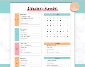 Cleaning Schedule, EDITABLE Cleaning Planner, Cleaning Checklist, Weekly House Chores, Adhd Clean Home, Monthly, Household Planner Printable