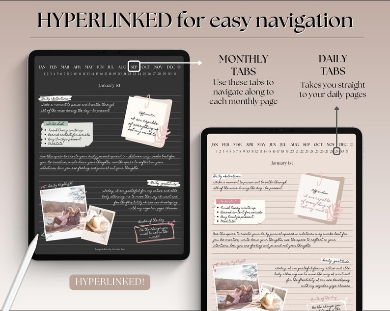 Digital Daily Journal, Goodnotes Notebook, Hyperlinked Digital Planner ...