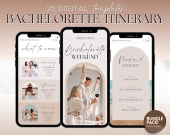 Bachelorette Itinerary template, Editable Bachelorette Weekend Planner, Girls trip, Miami, Cowgirl, Winter, Disco, Outfits, Canva template