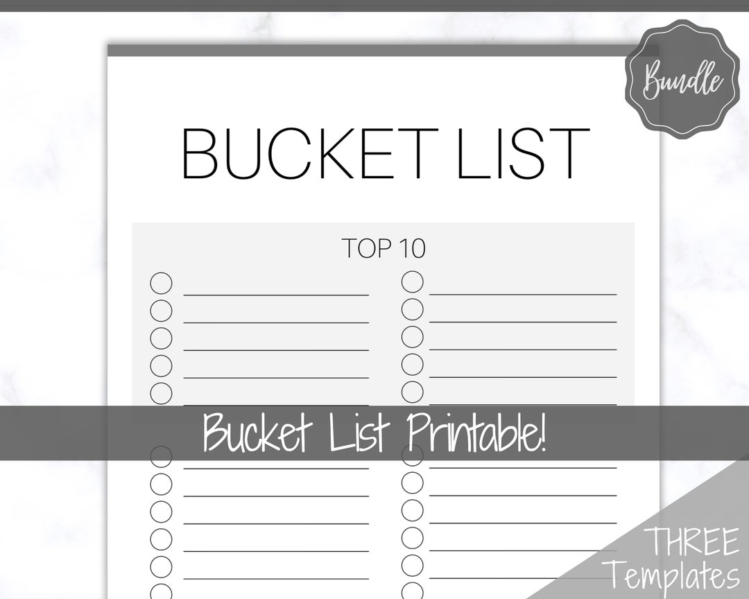 Bucket List Printable 3 Templates Included Top 100 Things to Do, Wish ...