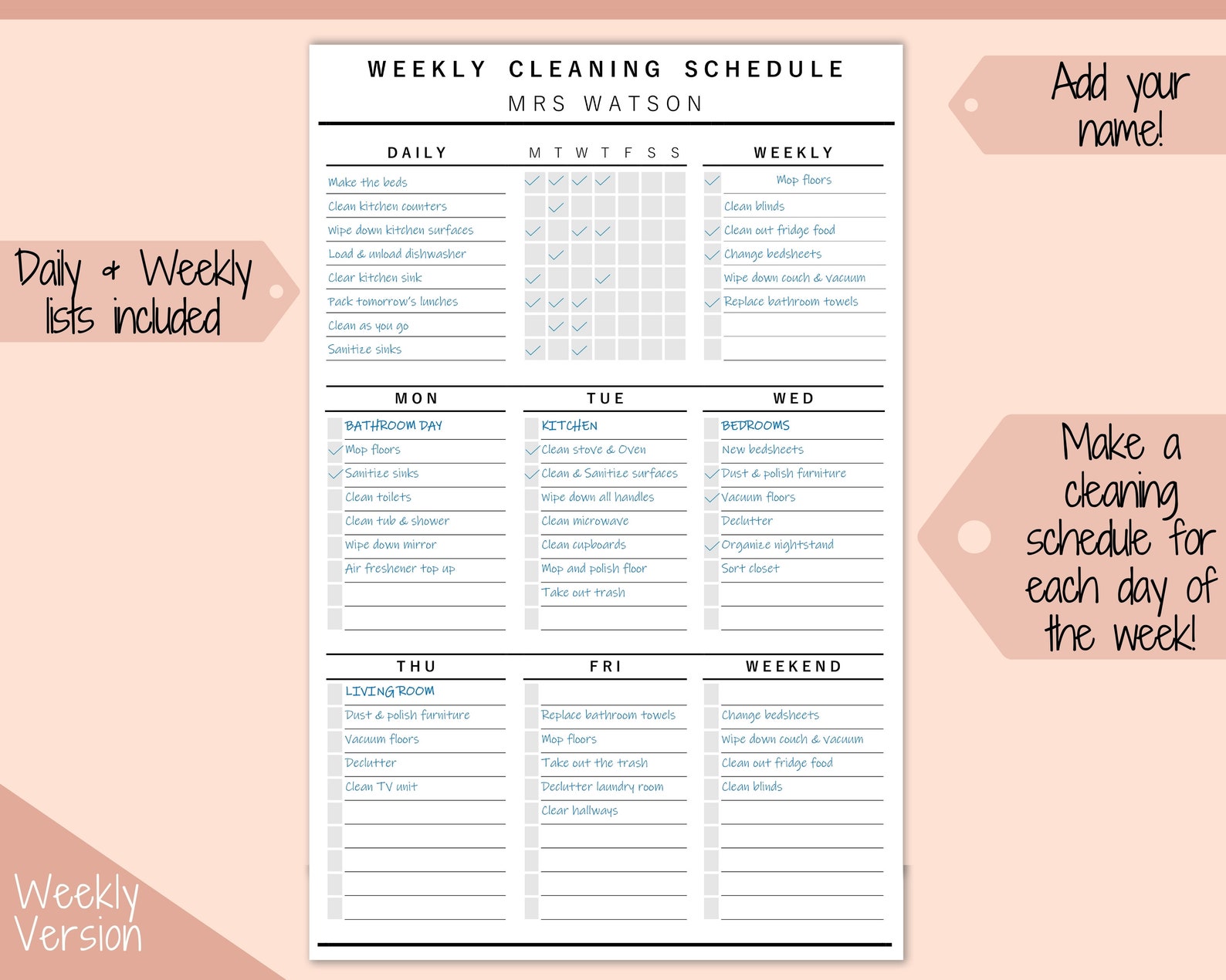 Monthly Cleaning Schedule EDITABLE Checklist Cleaning Etsy UK