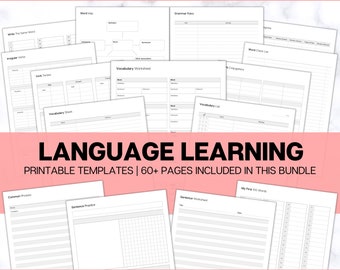 Language Learning Planner, Study Korean, Japanese, Spanish, French, English, Language Templates, Trackers, Notebook, Student Vocab Workbook