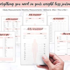 Weight Loss Tracker, Weightloss Journal, Fitness Planner Printable, Weight Loss Chart, Pounds Lost Tracker, Body Measurements, Meal Planner image 9