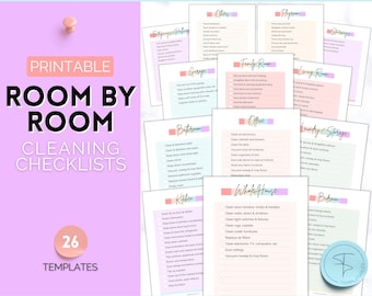 Cleaning Checklist, Printable Room by room Cleaning Cards, Family & Kids Cleaning Schedule Planner, Cleaning Tracker template, adhd, zone