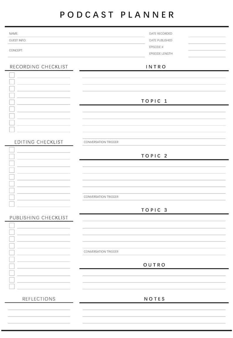 podcast planner editable podcast template content calendar etsy