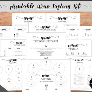 Wijnproeverijset! Complete gids voor blind wijnproeven. Placemats, proefkaarten, bord, blad, menu, spel. Geweldig voor wijnavonden en -feesten