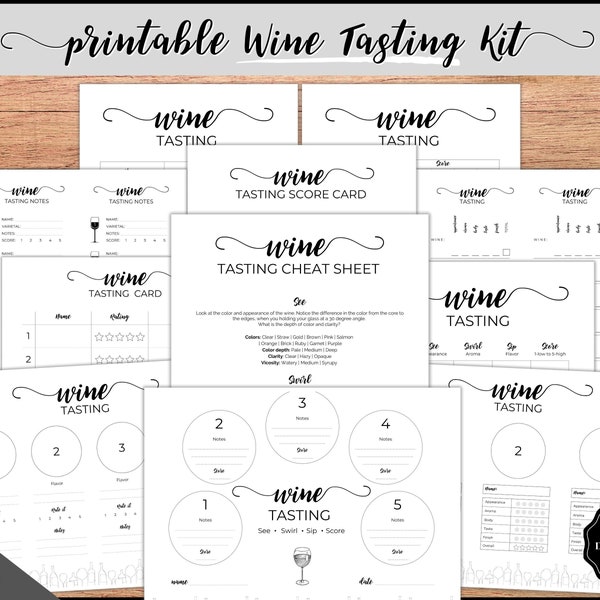 Wine Tasting Kit! Complete Guide to Blind Wine Tasting. Placemats, Tasting Cards, Sign, Sheet, Menu, Game. Great for Wine nights & parties